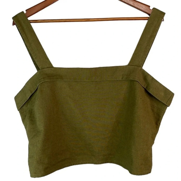ABERCROMBIE & FITCH NWT Olive Green Linen Square Neck Crop Tank Top Smock XL - Picture 12 of 12